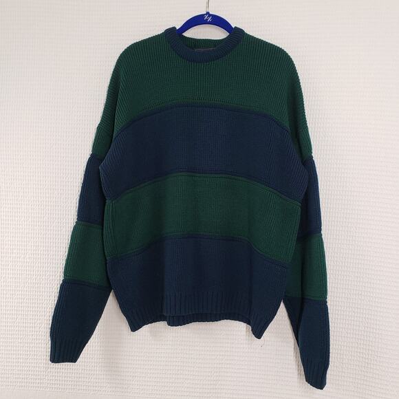Vintage Scandia Striped Sweater Mens XL Blue Green Academia Classic Grandpa Bold